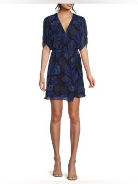 Ted Baker Blue Floral ruched Wrap Dress